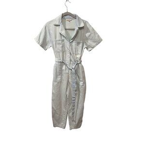 Womens Skies are Blue Light Wash Denim Utility Jumpsuit Belted Front Small